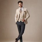 Three Piece Suit Breathable Weave Beige – Side Angle View