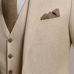 Three Piece Suit Breathable Weave Beige – Fabric and Detail Close-Up