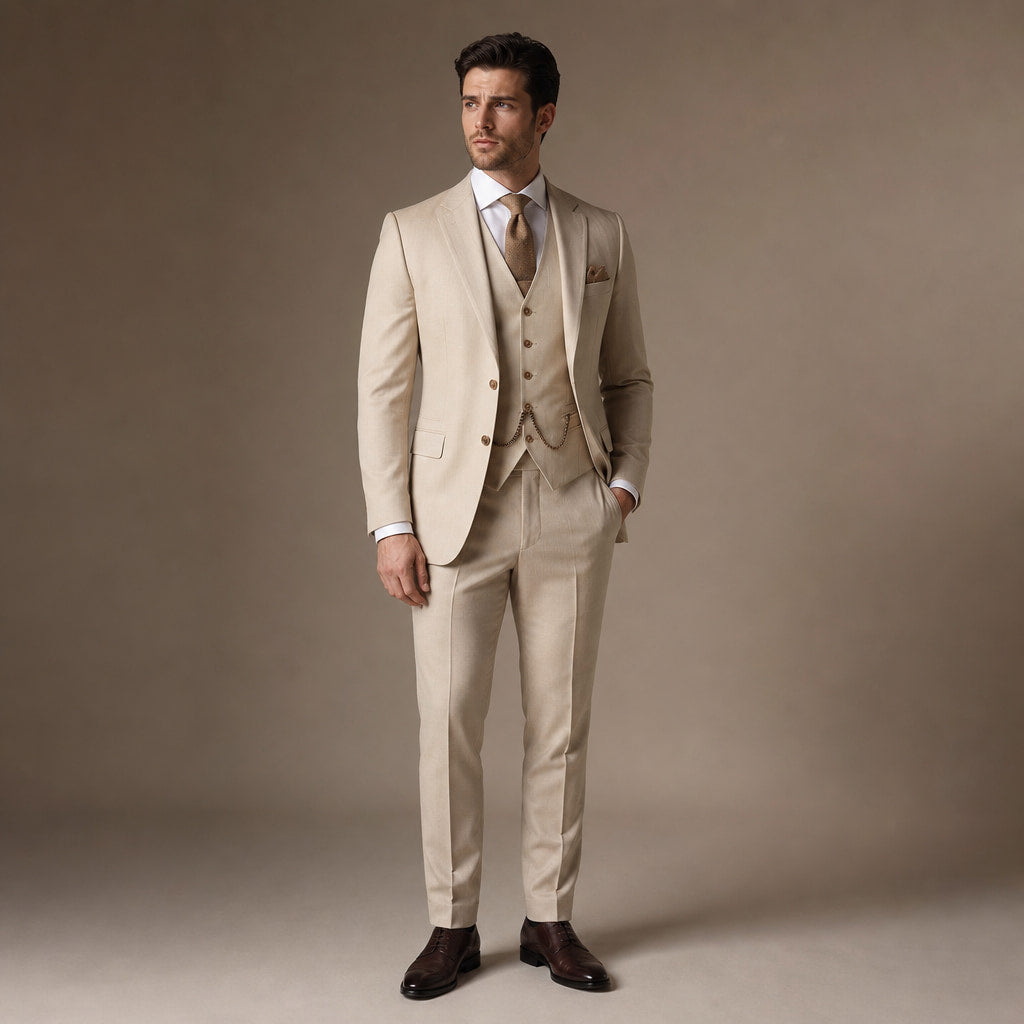 Three Piece Suit Breathable Weave Beige – Full Look