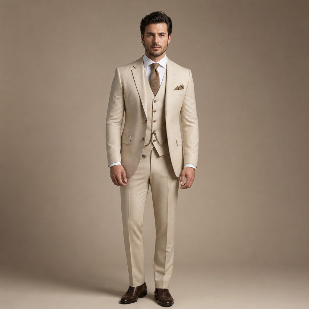 Three Piece Suit Breathable Weave in Beige – Tarlano Premium Menswear