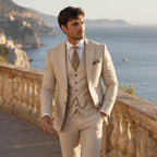 Three Piece Suit Breathable Weave Beige – Styled Editorial Shot