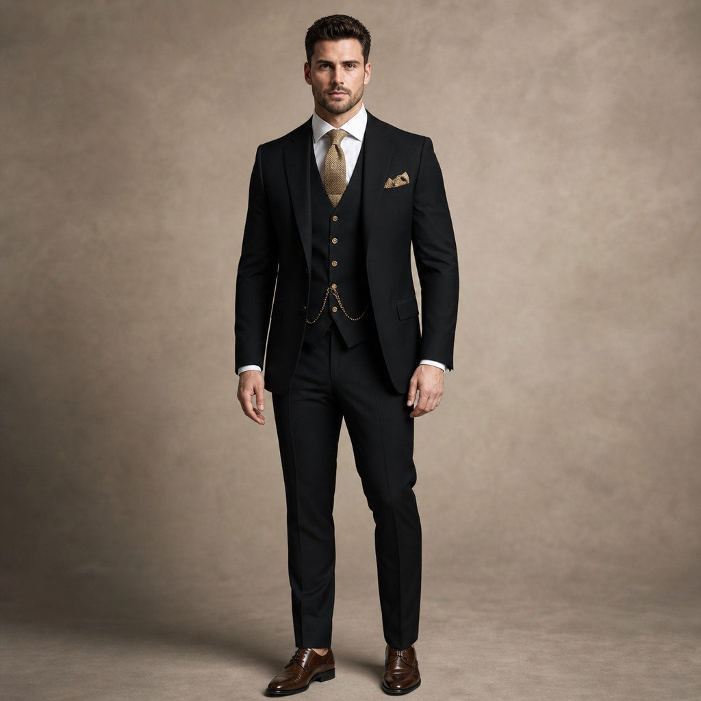 Three Piece Suit Breathable Weave Black – Product Photo