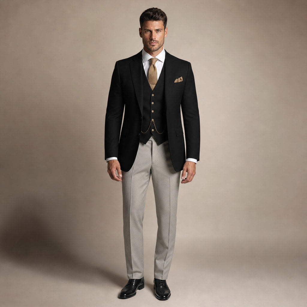 Three Piece Suit Breathable Weave in Black – Tarlano Premium Menswear