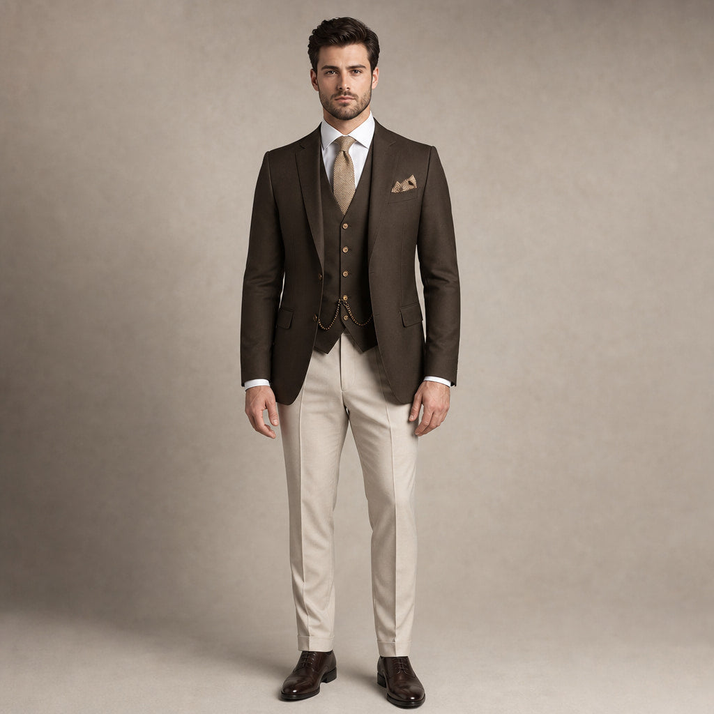 Three Piece Suit Breathable Weave Dark Brown – Product Photo