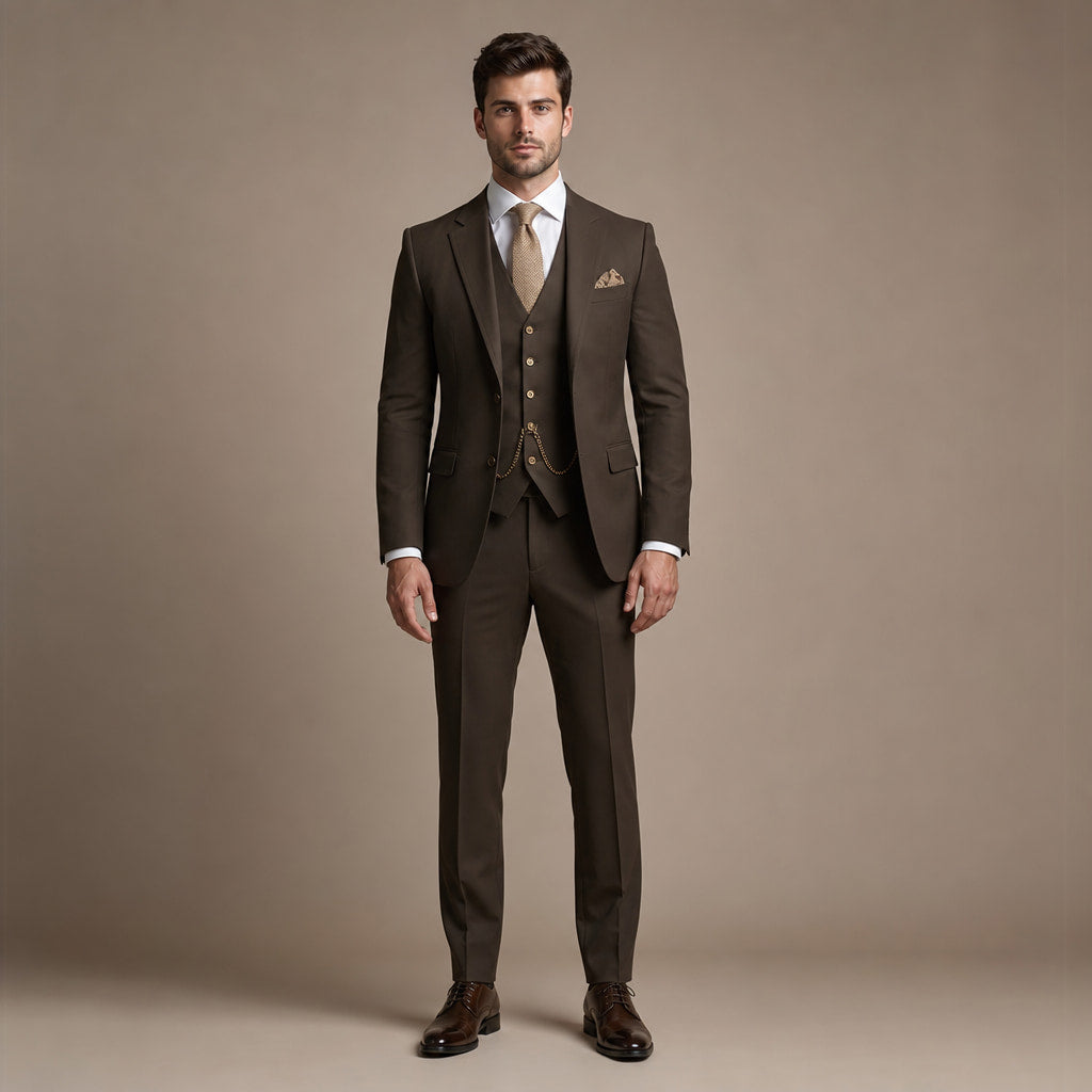 Three Piece Suit Breathable Weave in Dark Brown – Tarlano Premium Menswear