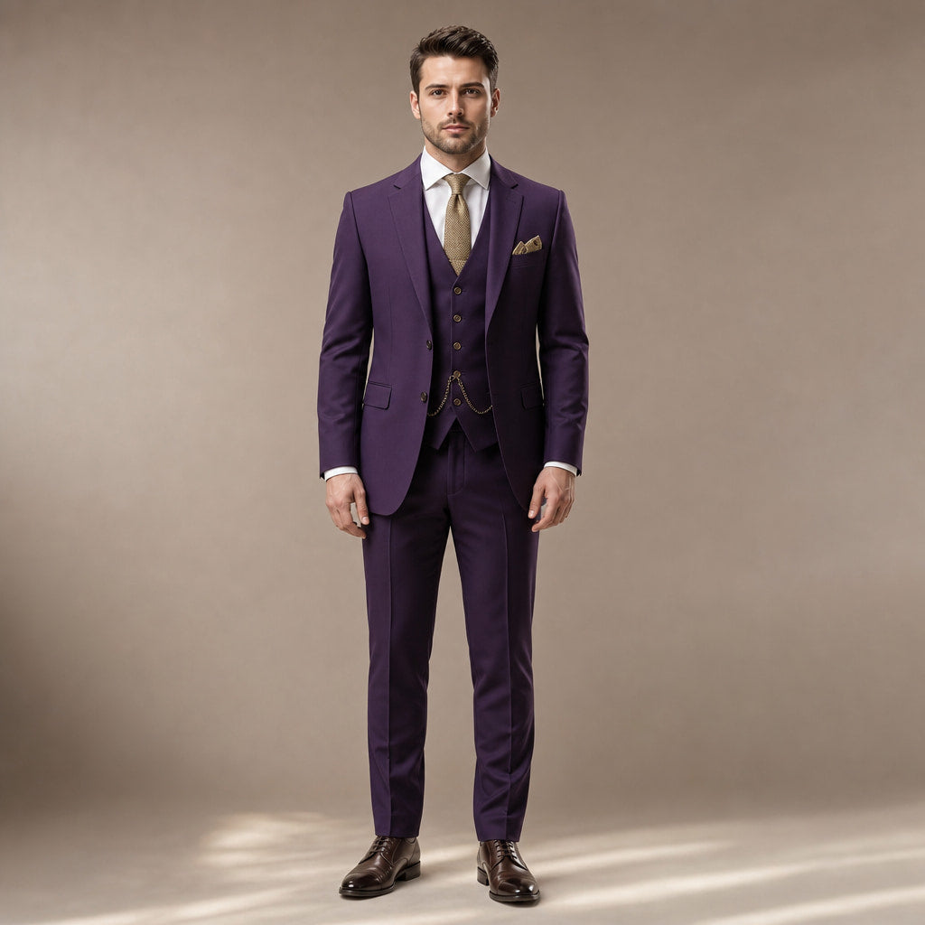 Three Piece Suit Breathable Weave in Dark Purple – Tarlano Premium Menswear