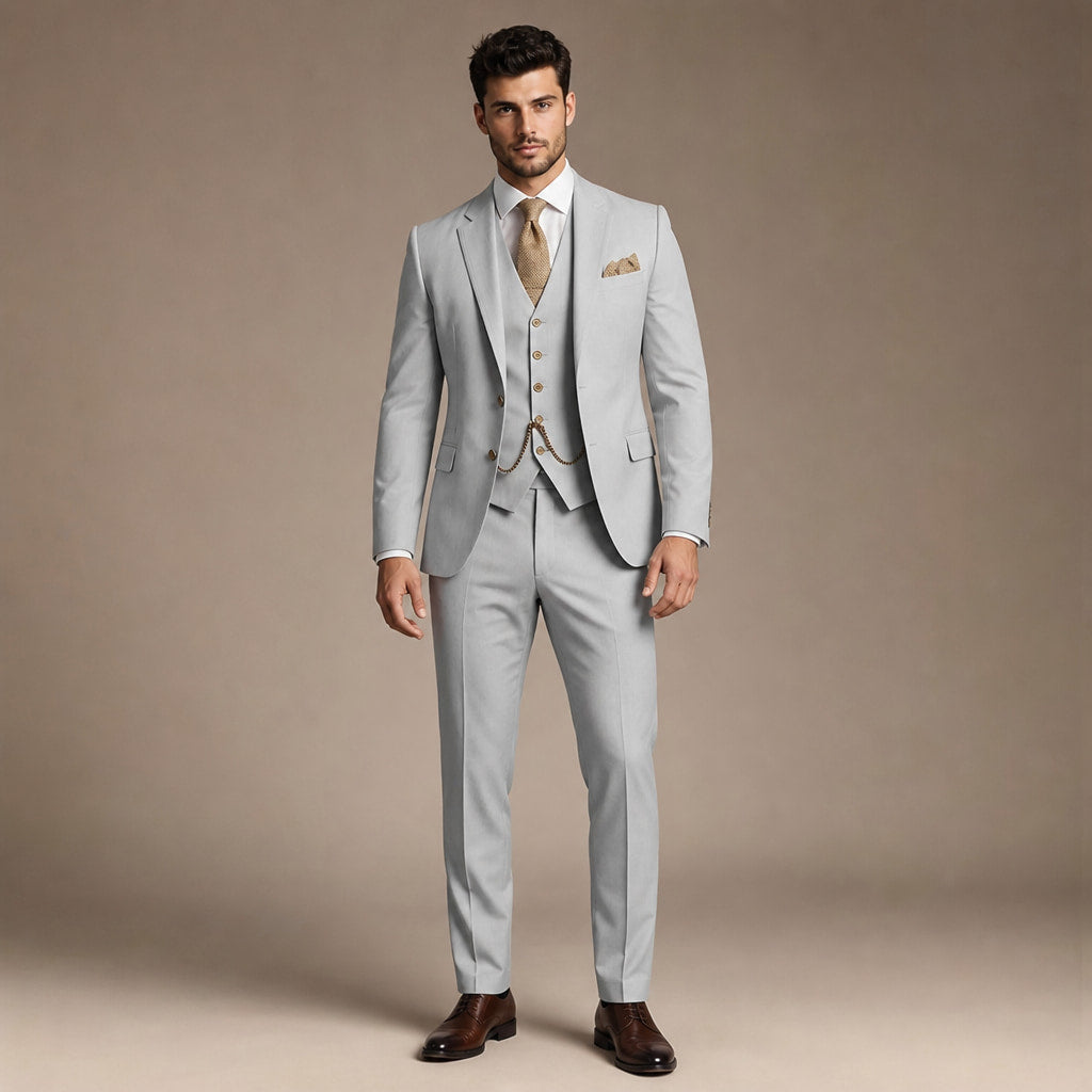 Three Piece Suit Breathable Weave in Grey – Tarlano Premium Menswear