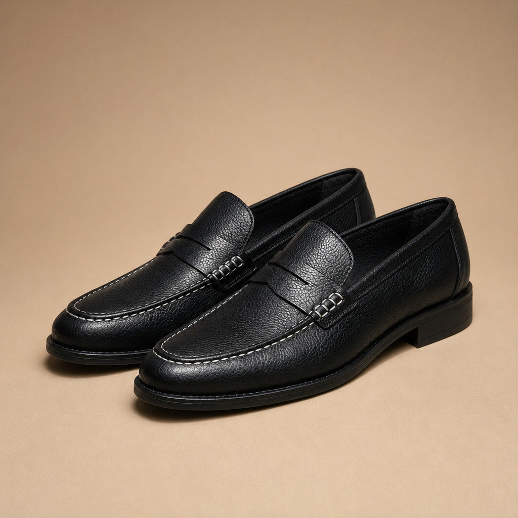 Leather Loafer Shoes Slip On Black – Product Photo