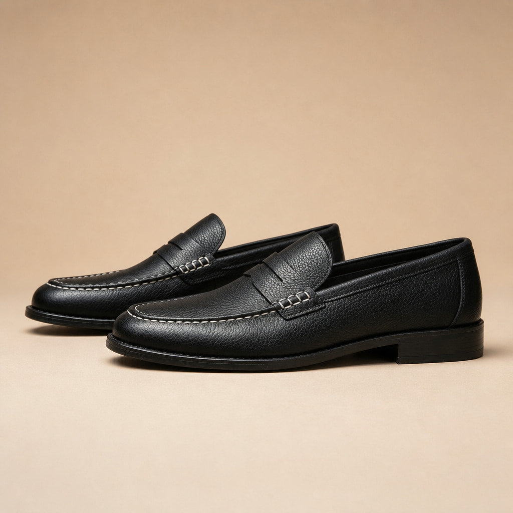 Leather Loafer Shoes Slip On in Black – Tarlano Premium Menswear