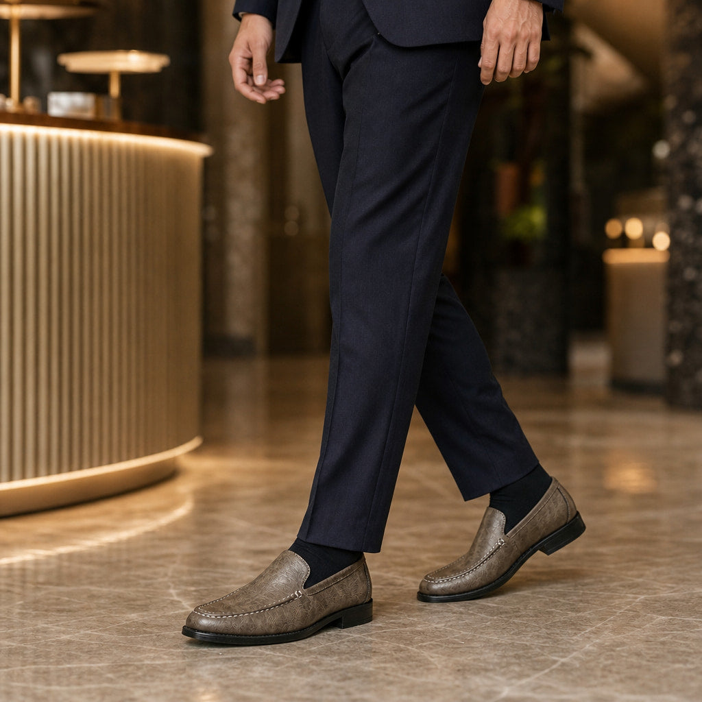Leather Loafer Shoes Slip On Brown – Side Angle View