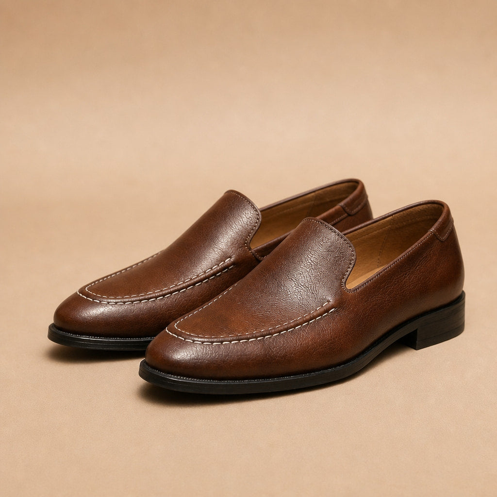 Leather Loafer Shoes Slip On Dark Brown – Product Photo