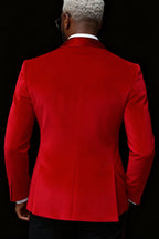 Cassian | Double Breasted Blazer Velvet Red – Styled Editorial Shot