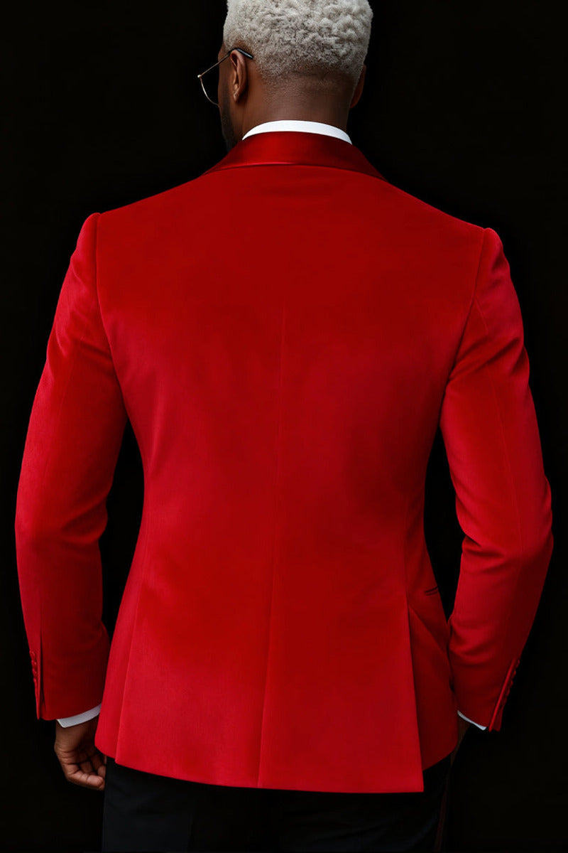Cassian | Double Breasted Blazer Velvet Red – Styled Editorial Shot