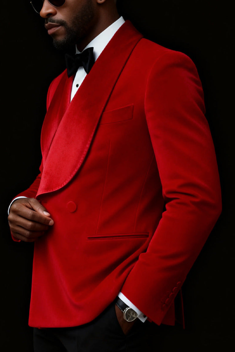 Cassian | Double Breasted Blazer Velvet Red – Product Photo