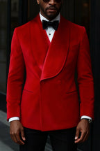 Cassian | Double Breasted Blazer Velvet Red – Premium Editorial