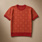 Knit Tee Jacquard Crew Neck Crimson Amber – Product Photo