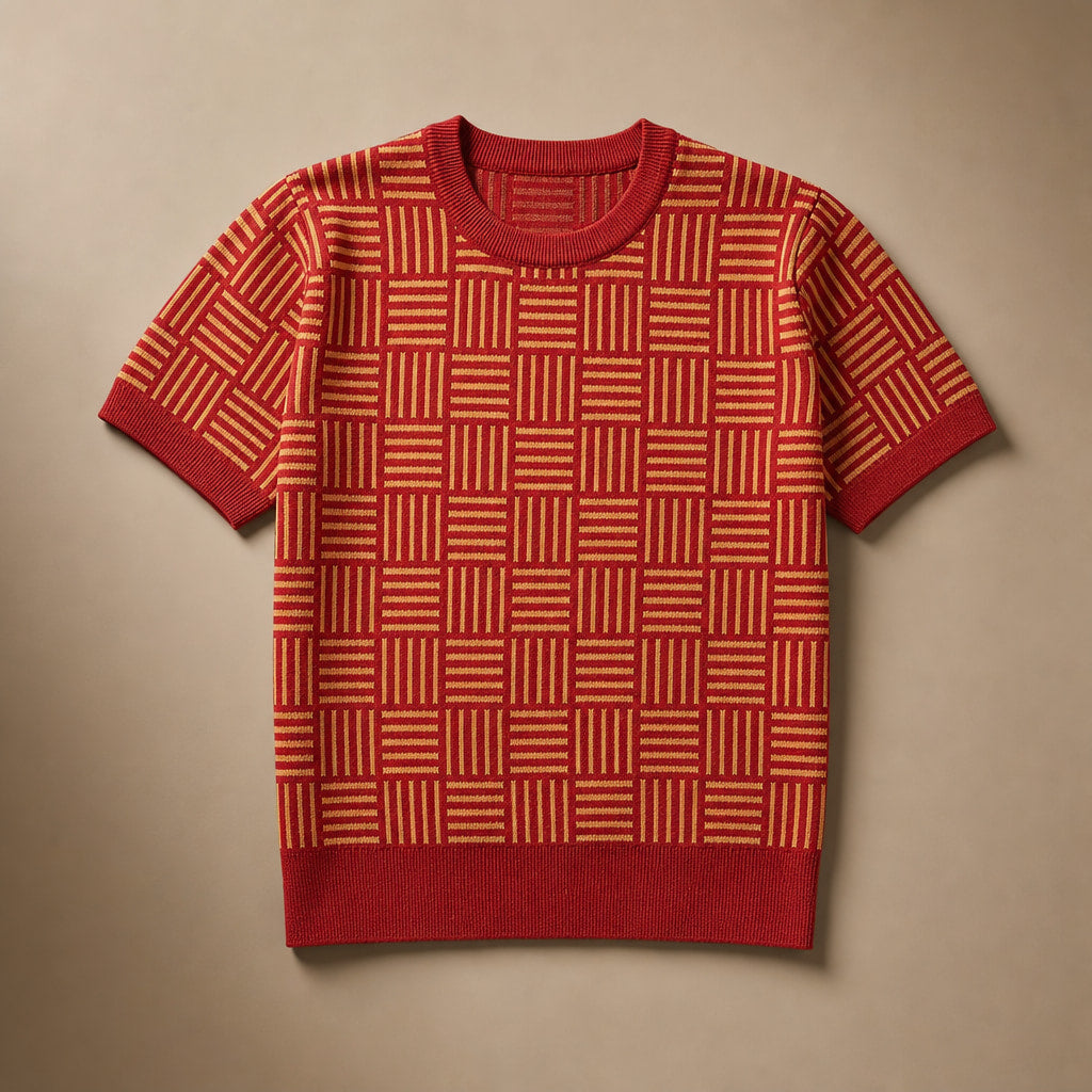 Knit Tee Jacquard Crew Neck Crimson Amber – Product Photo