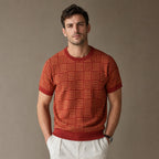 Knit Tee Jacquard Crew Neck in Crimson Amber – Tarlano Premium Menswear