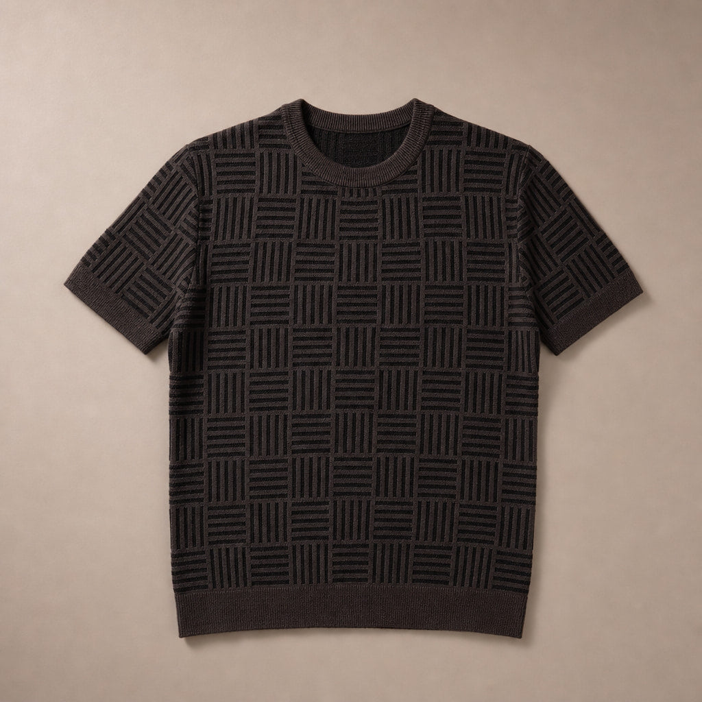 Knit Tee Jacquard Crew Neck Espresso Brown – Product Photo