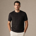 Knit Tee Jacquard Crew Neck in Espresso Brown – Tarlano Premium Menswear
