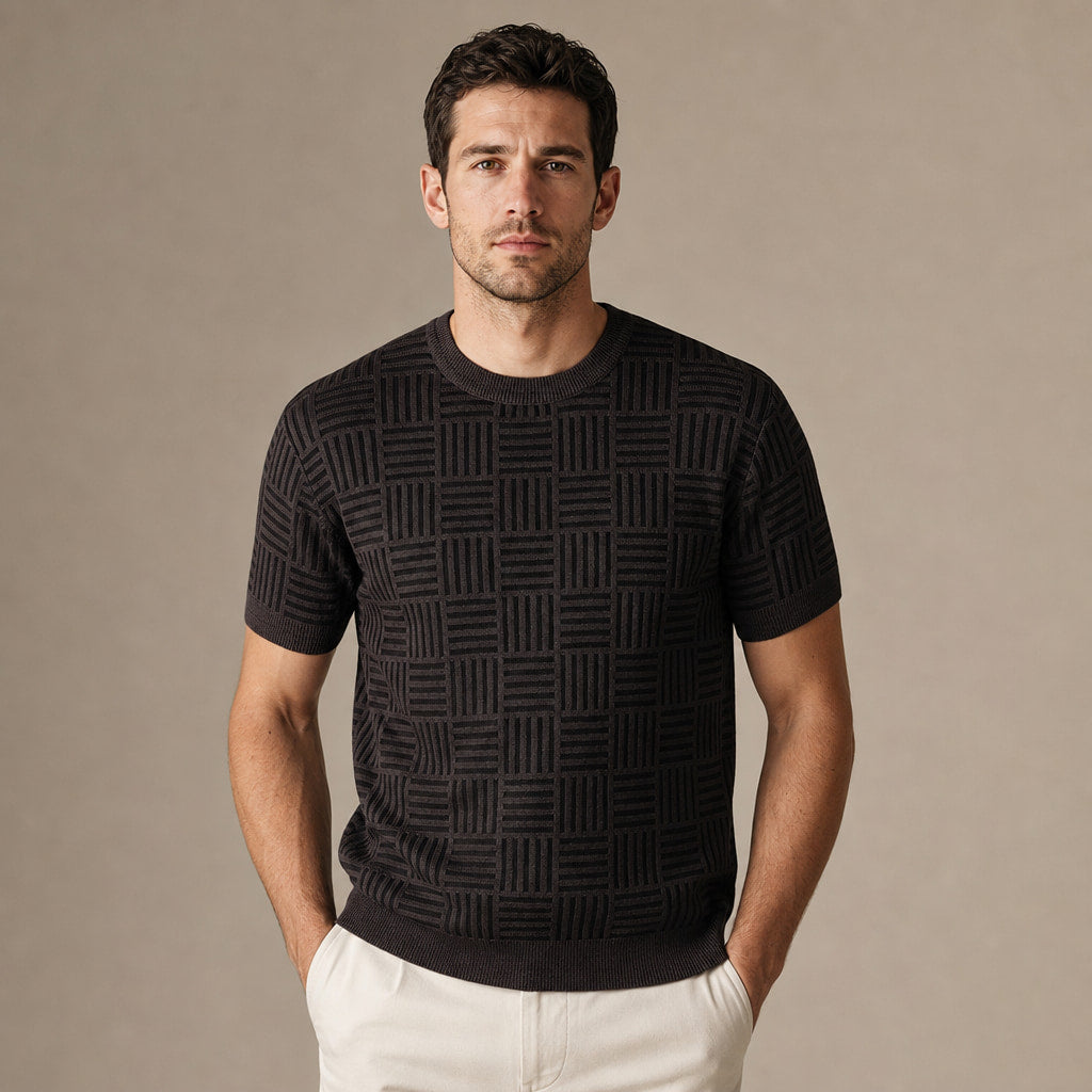 Knit Tee Jacquard Crew Neck in Espresso Brown – Tarlano Premium Menswear