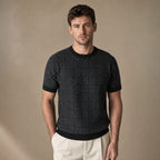 Knit Tee Jacquard Crew Neck in Midnight Graphite – Tarlano Premium Menswear