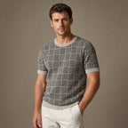 Knit Tee Jacquard Crew Neck Sandstone Black – Side Angle View