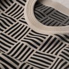 Knit Tee Jacquard Crew Neck Sandstone Black – Fabric and Detail Close-Up