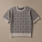 Knit Tee Jacquard Crew Neck Sandstone Black – Product Photo