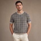 Knit Tee Jacquard Crew Neck in Sandstone Black – Tarlano Premium Menswear