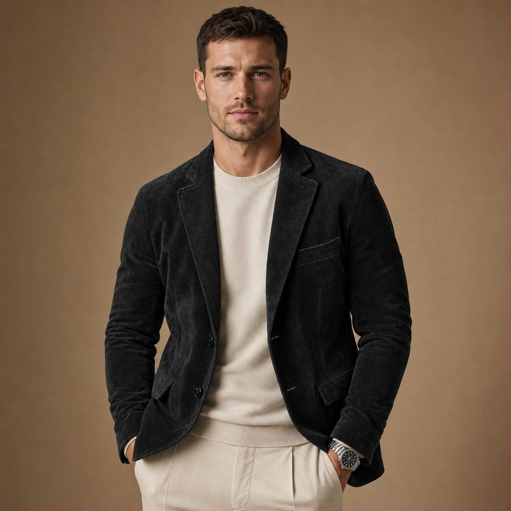 Suede Blazer Slim Fit Two Button Black – Product Photo