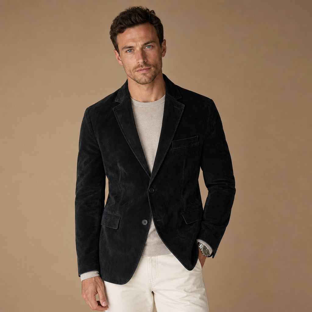 Suede Blazer Slim Fit Two Button in Black – Tarlano Premium Menswear