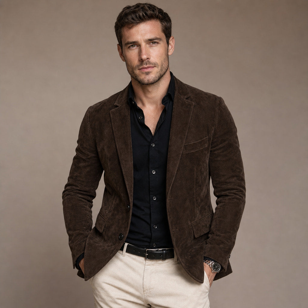 Suede Blazer Slim Fit Two Button Brown – Product Photo