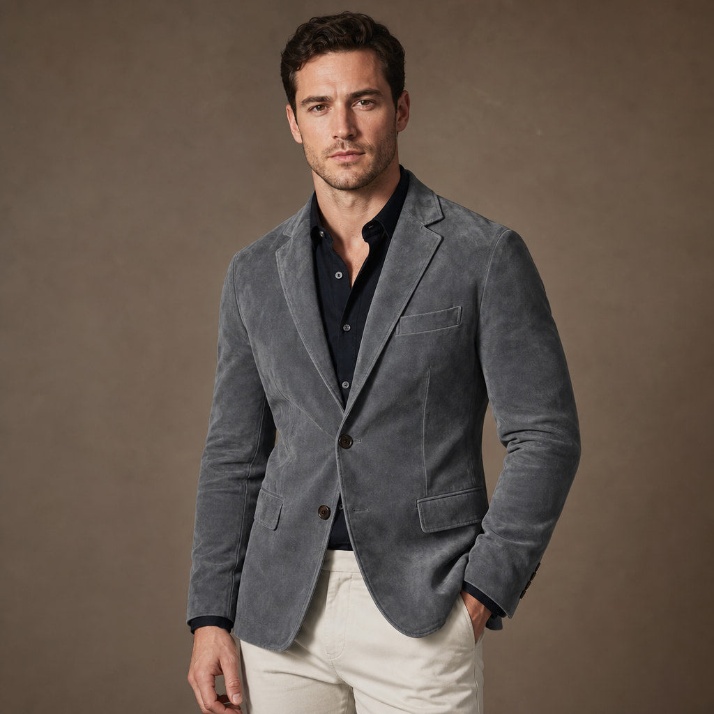 Suede Blazer Slim Fit Two Button in Dark Grey – Tarlano Premium Menswear