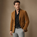 Suede Blazer Slim Fit Two Button Khaki – Side Angle View