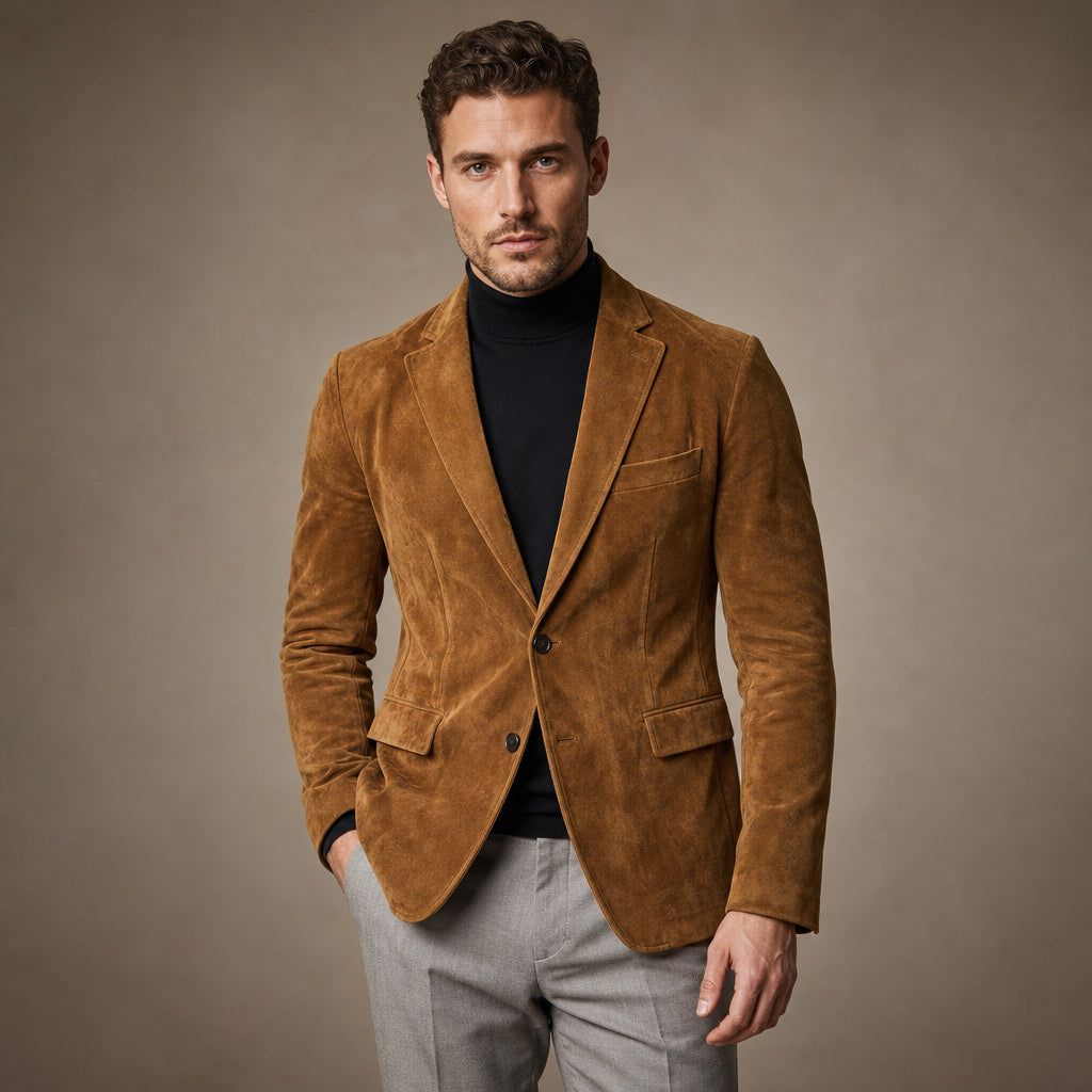 Suede Blazer Slim Fit Two Button in Khaki – Tarlano Premium Menswear