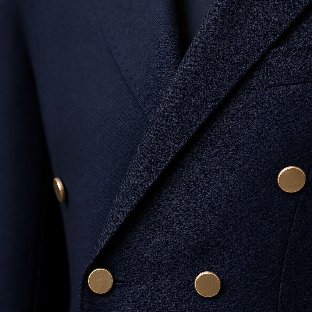 Blazer Half Lined Tailored Fit Navy – Fabric and Detail Close-Up