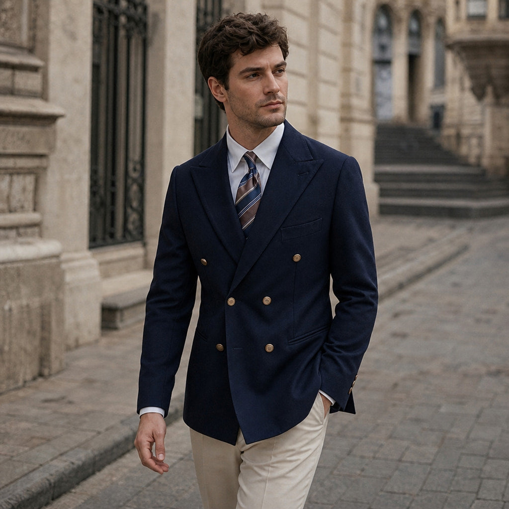 Blazer Half Lined Tailored Fit Navy – Styled Editorial Shot