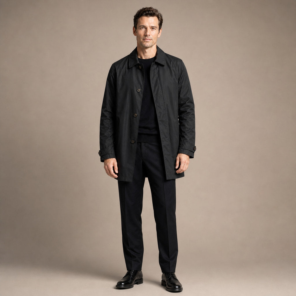 Trench Coat Medium Length Lapel Button-Up in Black – Tarlano Premium Menswear