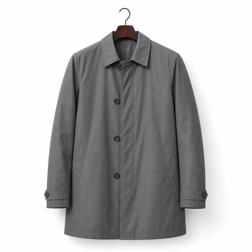 Trench Coat Medium Length Lapel Button-Up Gray – Product Photo