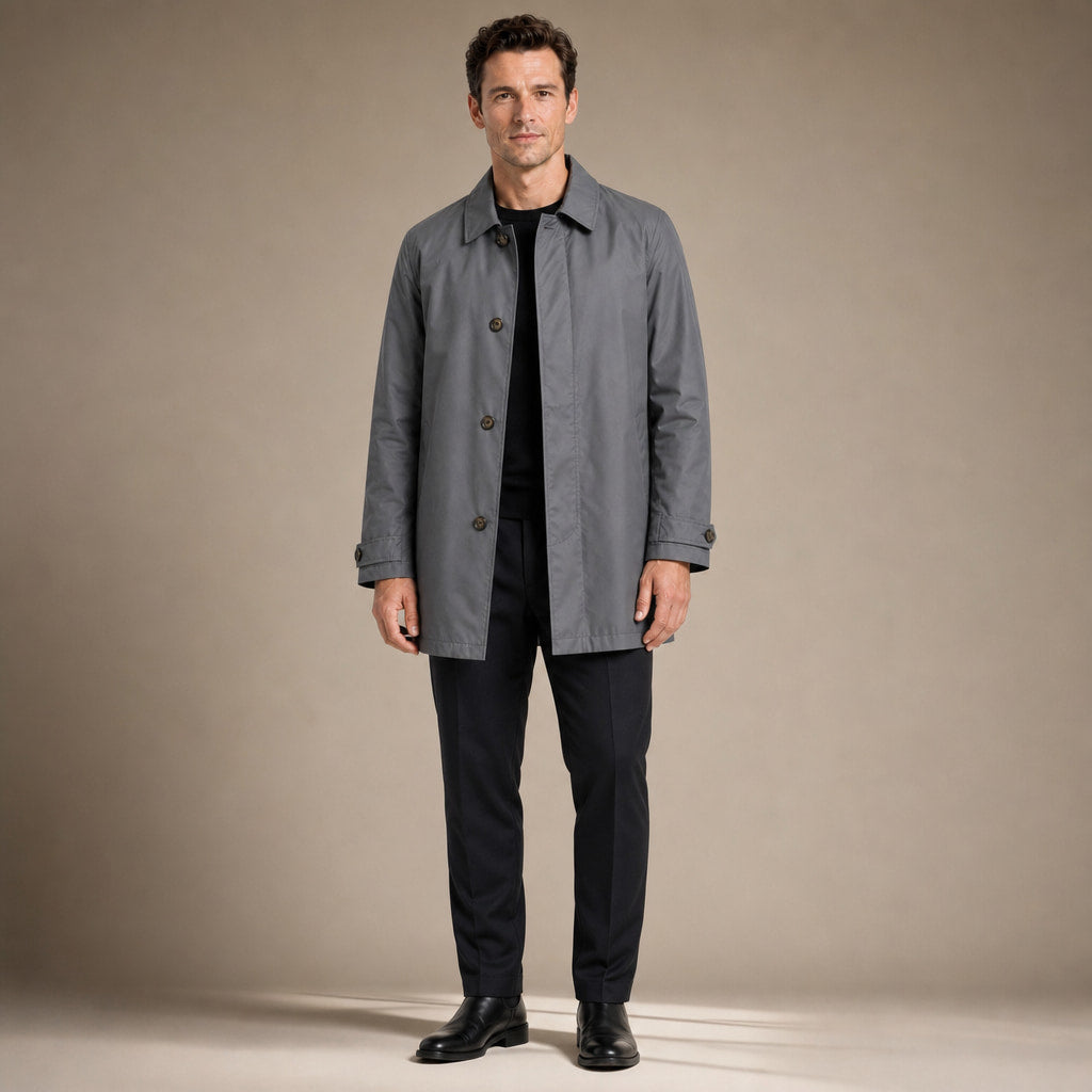 Trench Coat Medium Length Lapel Button-Up in Gray – Tarlano Premium Menswear