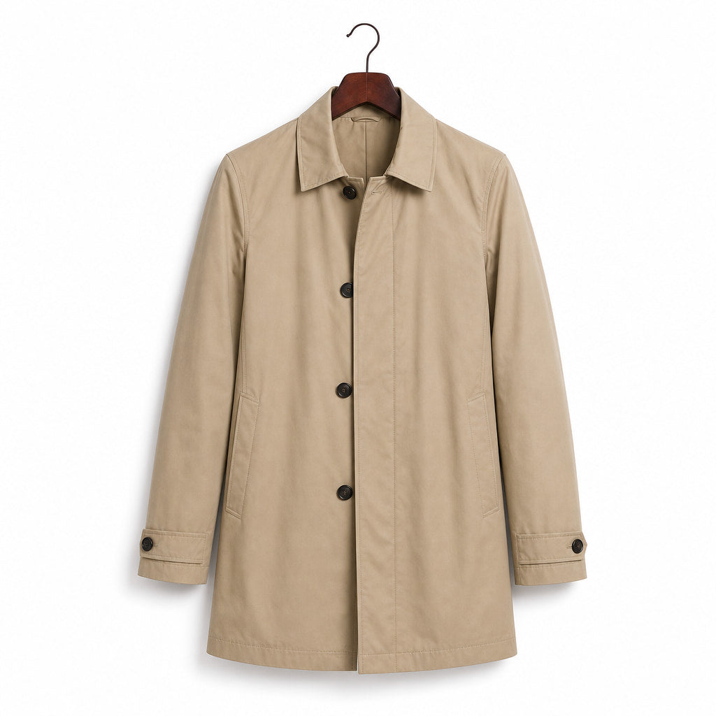 Trench Coat Medium Length Lapel Button-Up Khaki – Product Photo