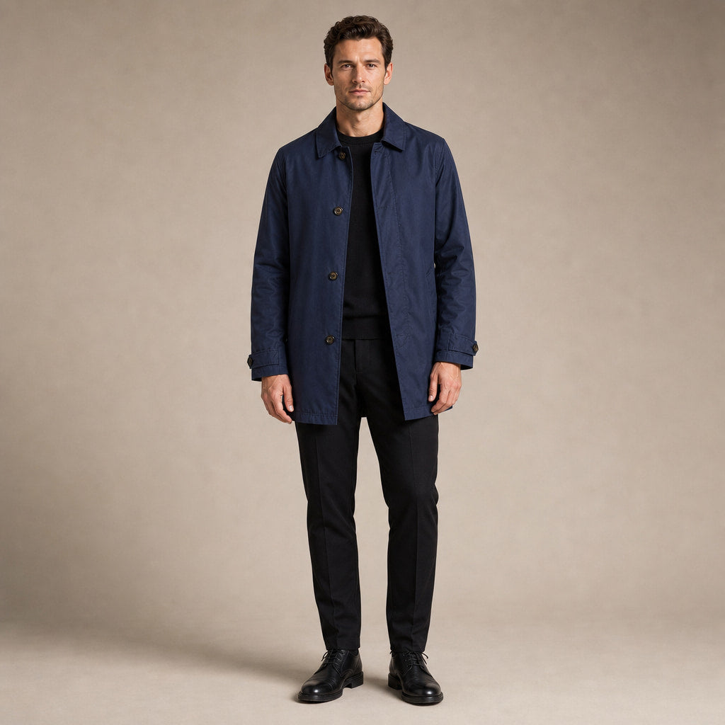 Trench Coat Medium Length Lapel Button-Up in Navy – Tarlano Premium Menswear