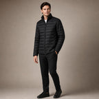 Puffer Jacket Stand Collar Windproof Insulated Black – Side Angle View