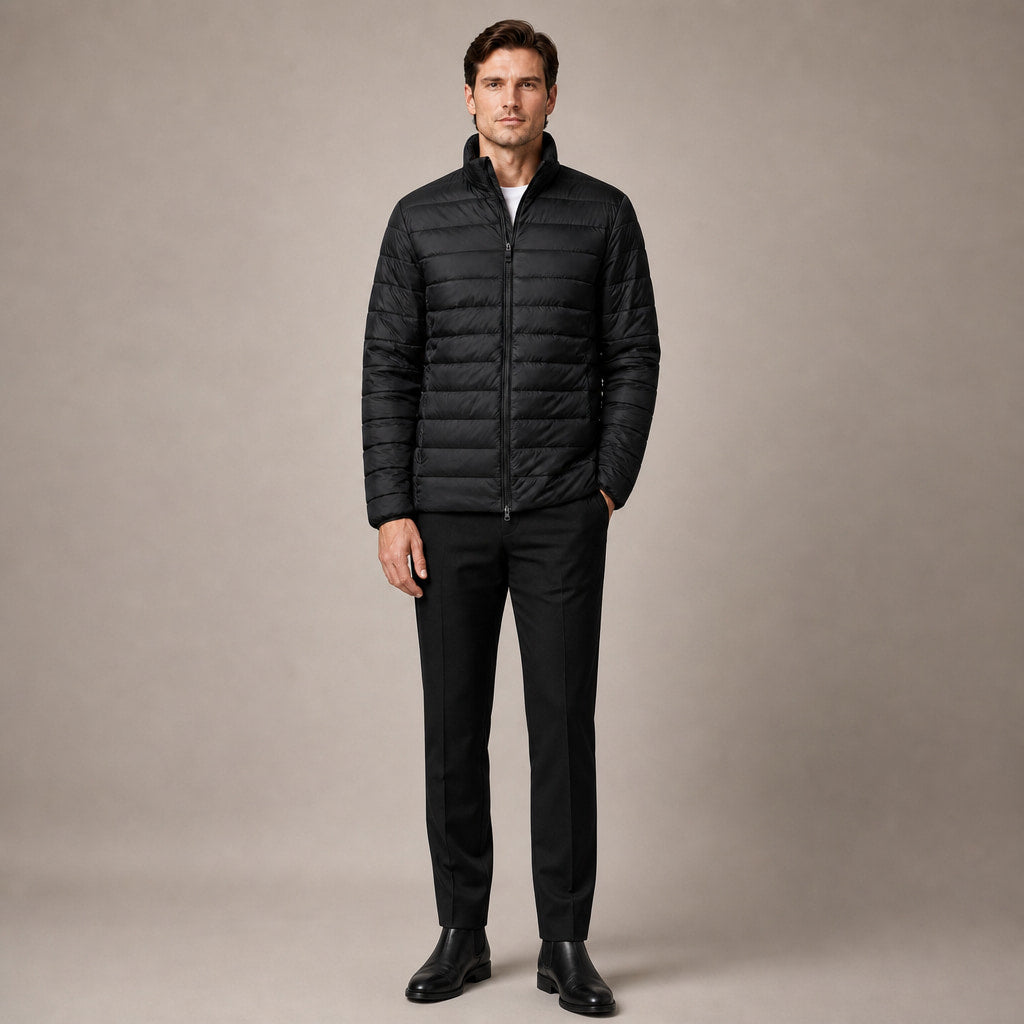 Puffer Jacket Stand Collar Windproof Insulated Black – Full Look