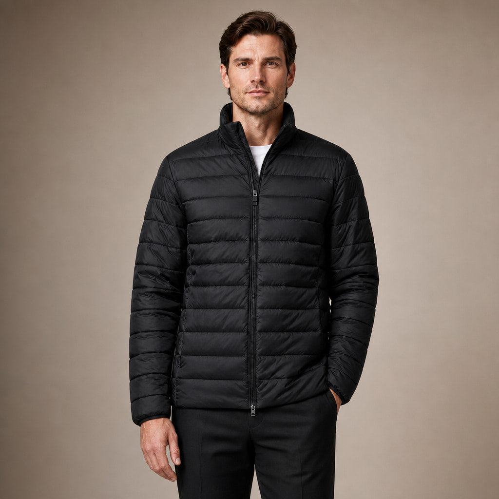 Puffer Jacket Stand Collar Windproof Insulated in Black – Tarlano Premium Menswear