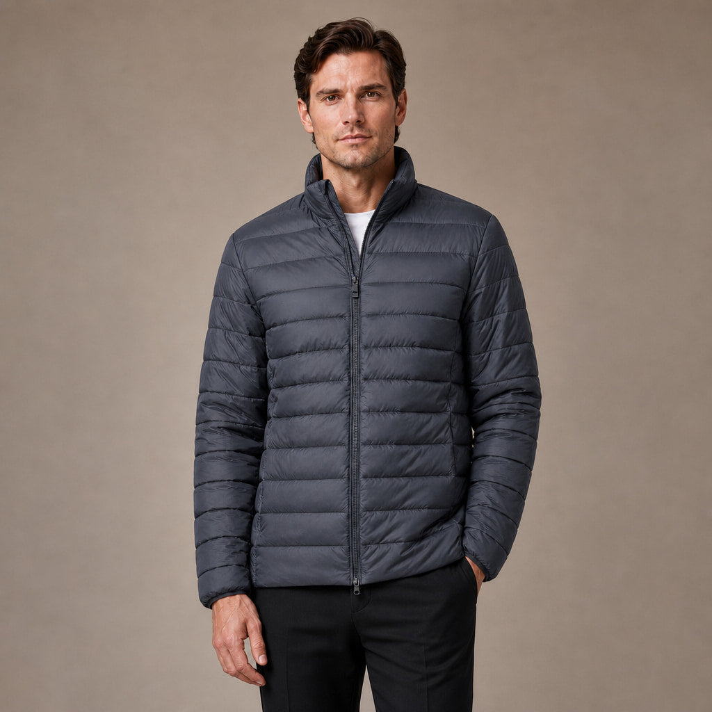 Puffer Jacket Stand Collar Windproof Insulated Granite – Product Photo