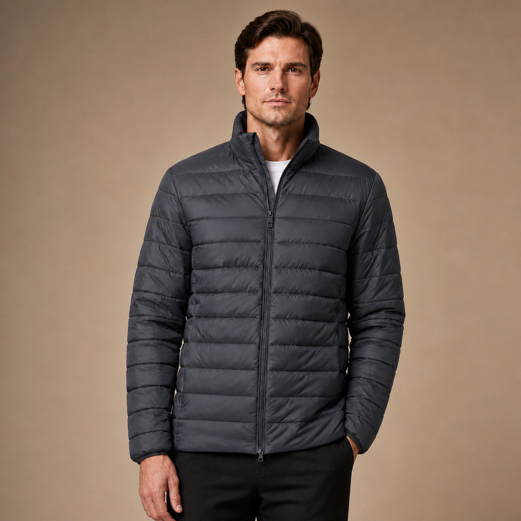 Puffer Jacket Stand Collar Windproof Insulated in Granite – Tarlano Premium Menswear