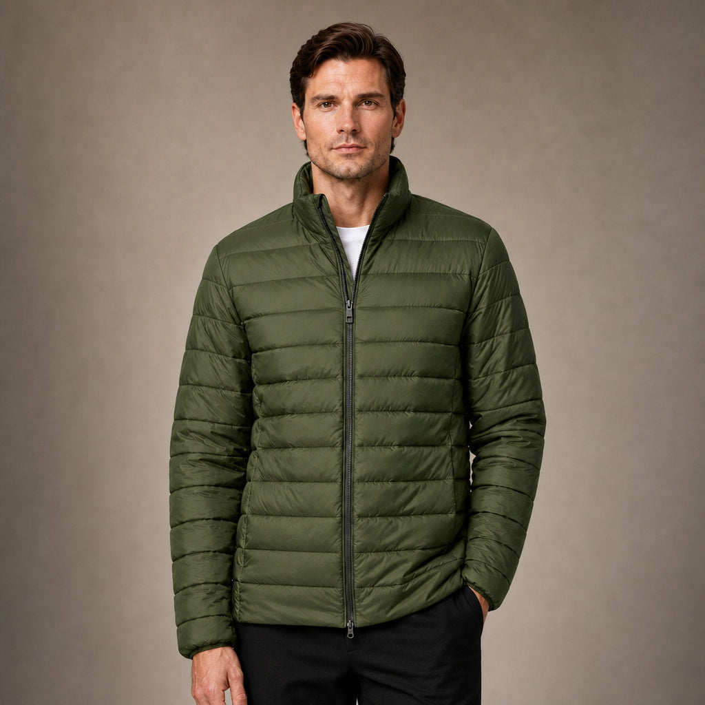 Puffer Jacket Stand Collar Windproof Insulated Green – Product Photo