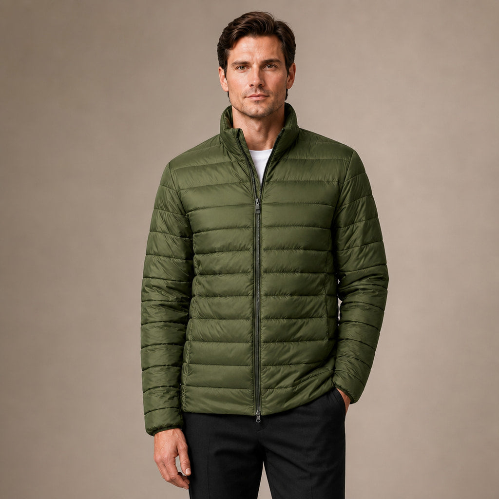 Puffer Jacket Stand Collar Windproof Insulated in Green – Tarlano Premium Menswear